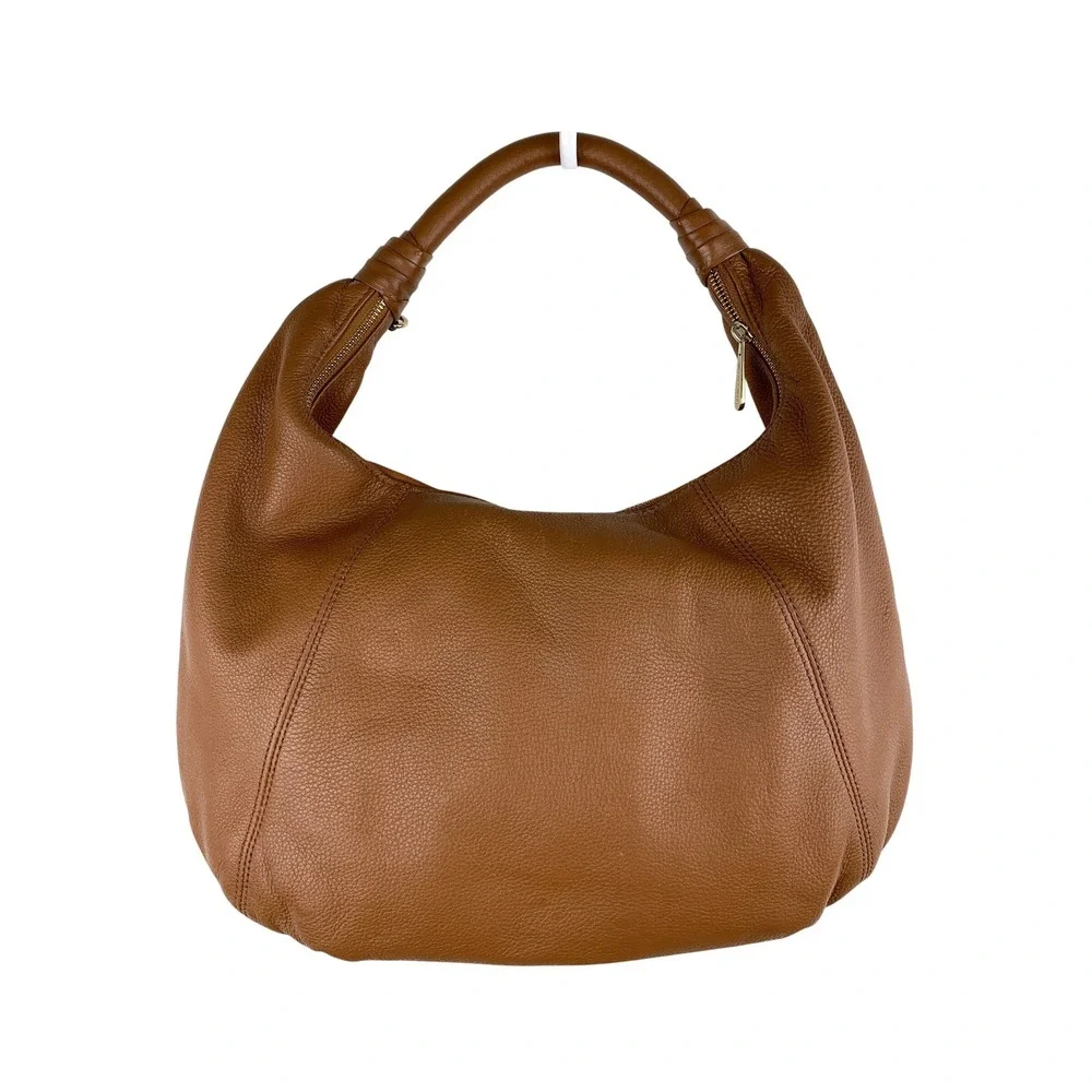 Michael Kors Brown Pebbled Leather Hobo Crescent Shoulder Bag Gold Hardware